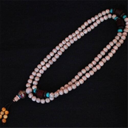 BRO981 Tibetan Prayer Meditation Yoga Mala Natural Star Moon Lotus Bodhi Seeds Necklace 8mm for Lady