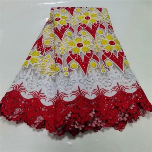 Yellow/red Cotton Design Swiss Voile Lace stones In Switzerland African Dry Lace Fabric 2020 High Quality Nigerian For Wedding