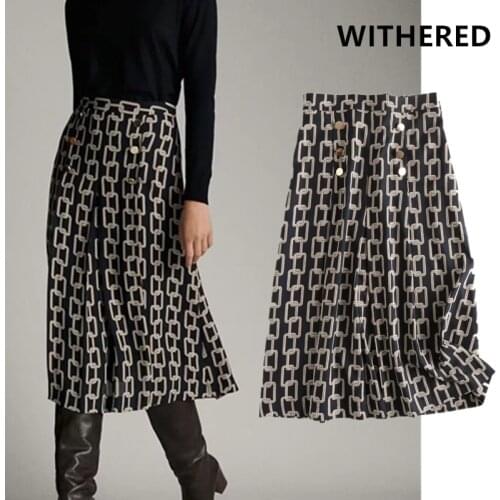 Jenny&Dave long skirts womens 2 pieces set england office lady urban elegant Iron chain print midi skirt faldas mujer moda