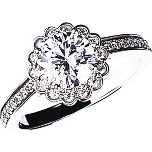 Cute Real S925 Sterling Silver Ring Women Flower Bud Engagement Wedding Luxury Exquisite Elegant Shiny Creative Diamond Jewelry
