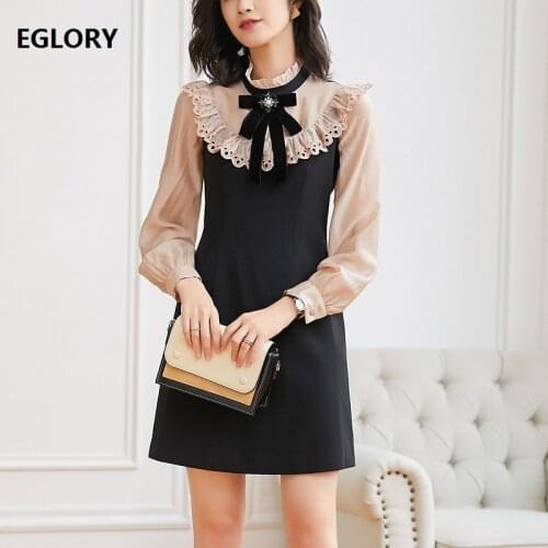 Top Quality New 2021 Spring Summer Dress Women Color Block Patchwork Ruffle Deco Long Sleeve Casual Vintage Dress Lolita Girls