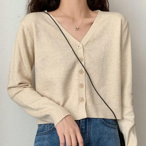 Women V-Neck Knitted Casual Short Sweaters Cardigans Lady Knitting Soft Cardigan Outwear for Female 2020 Autumn