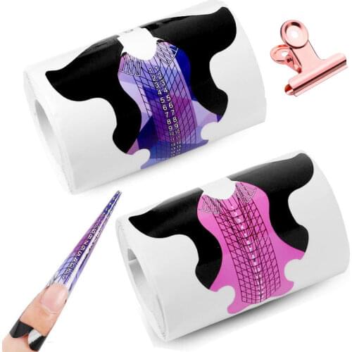 100pcs/lot Nail Extension Forms Sticker For UV Gel Extend Nail Tip Manicure Mold Builder Design Nail Forms