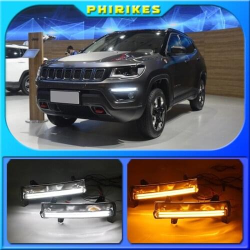 2PCS Daytime running light For Jeep Compass 2017 2018 2019 dynamic yellow turn Signal Light style Relay 12V LED car DRL fog lamp