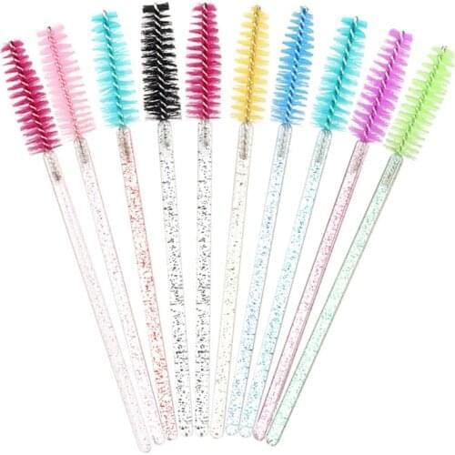 50/100 Pcs Disposable Crystal Eyelash Brush Mascara Wands Applicator Diamond Rod Makeup Brushes for Women Eyelash Extension Tool