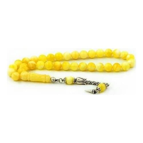925 Sterling Silver Tassel Handmade Rosary with Amber Stone