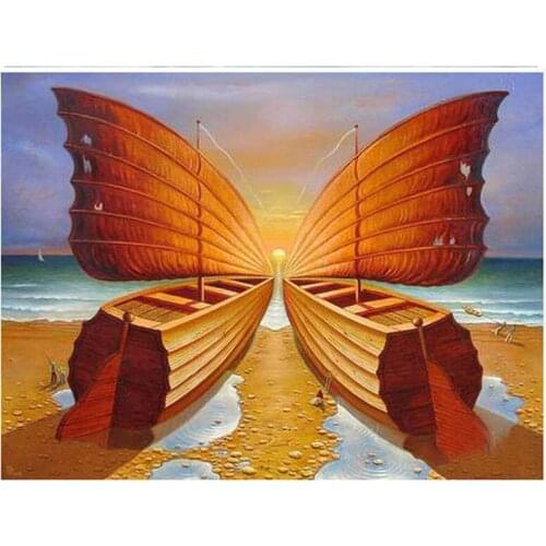 Butterfly boat landscape DIY Diamond Painting full square Round drill Cross Stitch Mosaic Diamond Embroidery Rhinestone picture