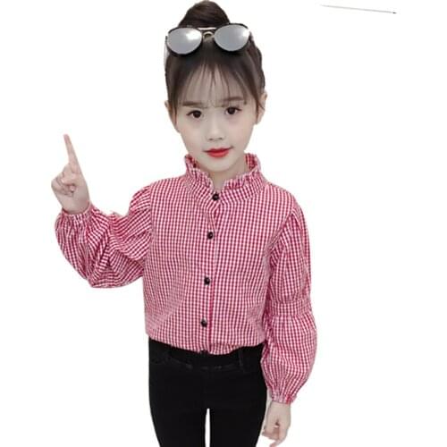 Blouse For Girls Plaid Pattern Girl Blouse Casual Childrens Shirts For A Girl Spring Autumn Kids Clothes Girls 6 8 10 12 14
