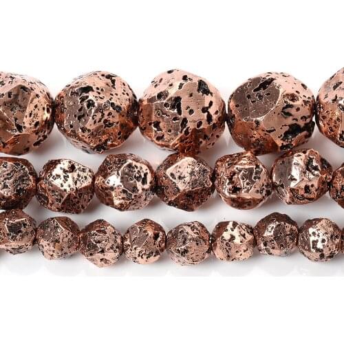 Natural Lava Beads Copper Plating Faceted Loose Spacer Bead for Jewelry Making DIY Charm Bracelet Accessories 6/8/10/12mm