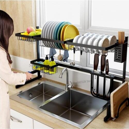 Black stainless steel kitchen rack sink sink put dish rack drain rack kitchenware supplies storage rack