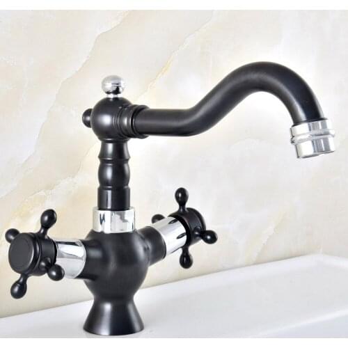 Black & Chrome Brass Bathroom Sink Faucet 360 Degree Swivel Spout Double Cross Handle Bath kitchen Mixer Taps Nnf491
