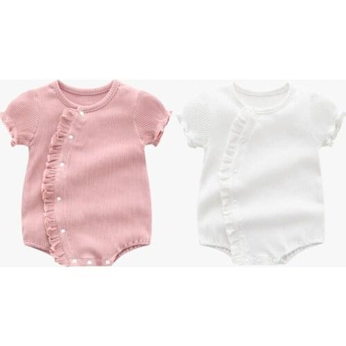 Children Summer Clothing Newborn Baby Boys Girls Knit Solid Ribbed Bodysuit Jumpsuit Cotton Outfits short Sleeve Sunsuit 0-12M
