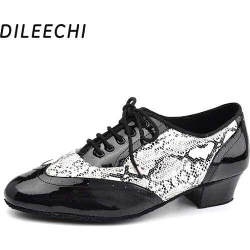 DILEECHI Mens Genuine leather Latin dance shoes soft outsole male cowhide Square dance shoes Ballroom dancing shoes