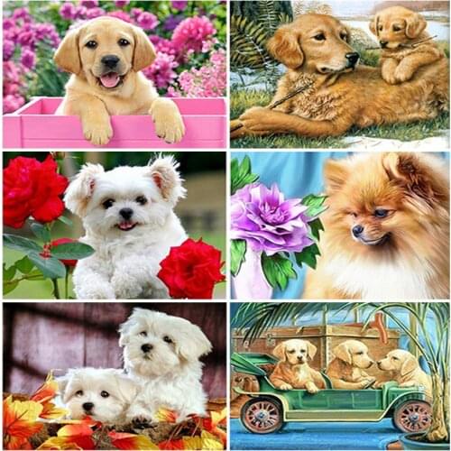 DIY Dog 5D Diamond Painting Full Round Drill Resin Animal Diamond Embroidery Cross Stitch Kits Mosaic Wall Art Home Decor
