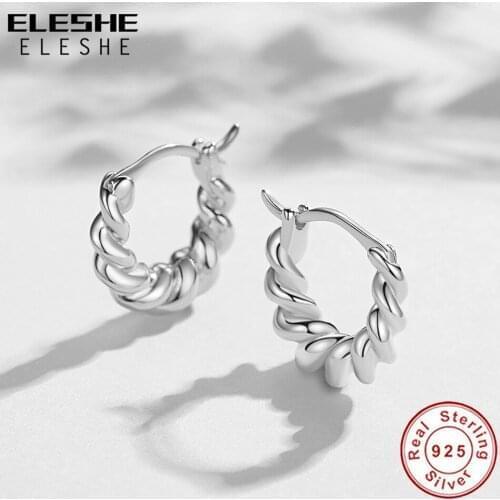 ELESHE 2021 New Twisted Croissant Hoop Earrings 925 Sterling Silver Huggies Earrings for Women Fine Jewelry Engagement Gift