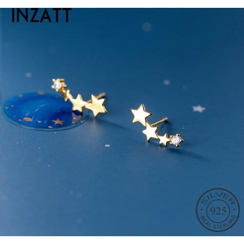 INZATT Real 925 Sterling Silver Zircon Stacked Stars Stud Earrings For Fashion Women 18k Gold Plate Fine Jewelry Accessories