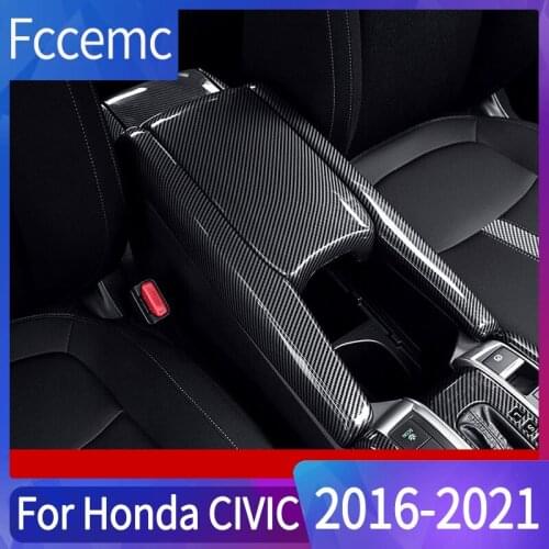 ABS Carbon Frame Armrest Box Anti-kick Decor Stickers For Honda Civic 10th 2016 2017 2018 2019 2020 2021 Interior Car Accessory