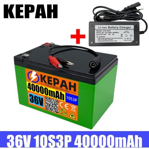 10S3P 36V 40000mAh Lithium Battery+Charger,Tools and Other E-bike,Built-in 30A BMS and Safety Device,600W Real Power Battery