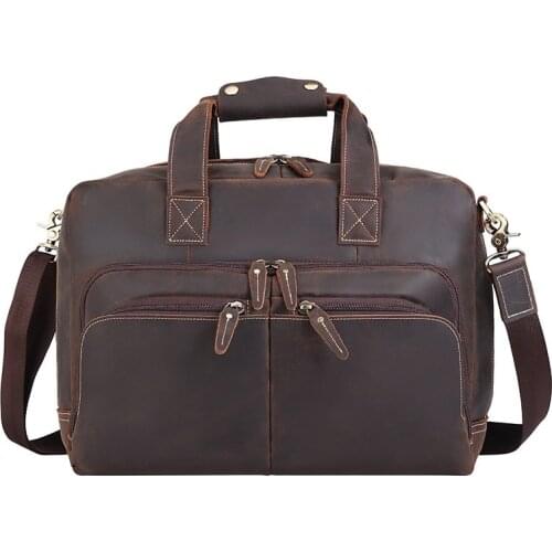 17” Mens Vintage Handbags Real Leather Man Casual Fashion Travel Business Tote Hand Bags Shoulder Crossbody Bag Male