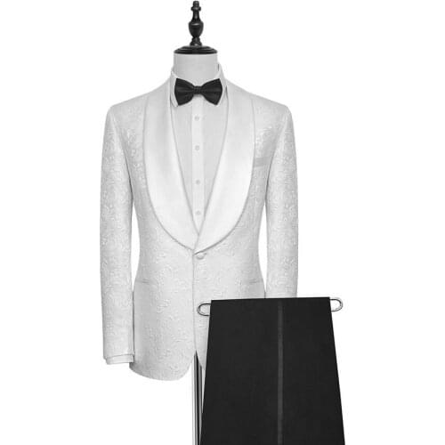 High Quality Embossing Groomsmen Shawl Lapel Groom Tuxedos Men Suits Wedding/Prom Best Man Blazer ( Jacket+Pants+Tie) A29