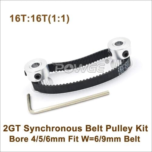 POWGE 16 Teeth GT2 Timing Belt Pulley Kit Speed Ratio 1:1 16T:16T 2M/2GT Reduction Synchronous Pulley For W=6/9mm 150-2GT Belt