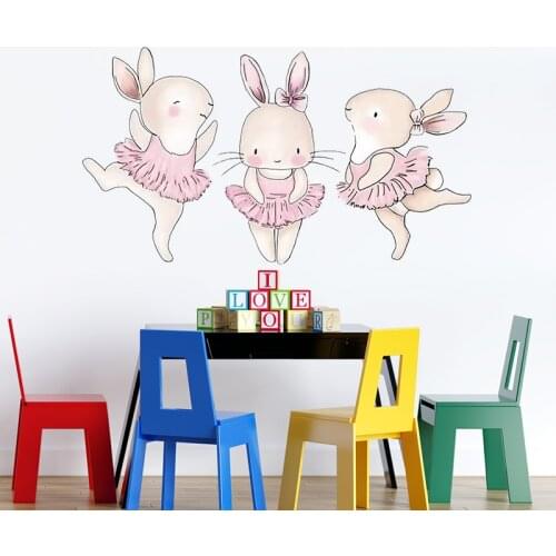Dancing Rabbits Wall Stickers for Girls room Baby room Kids room Wall Decor Eco-friendly Vinyl PVC Wall Decals Home Decoration