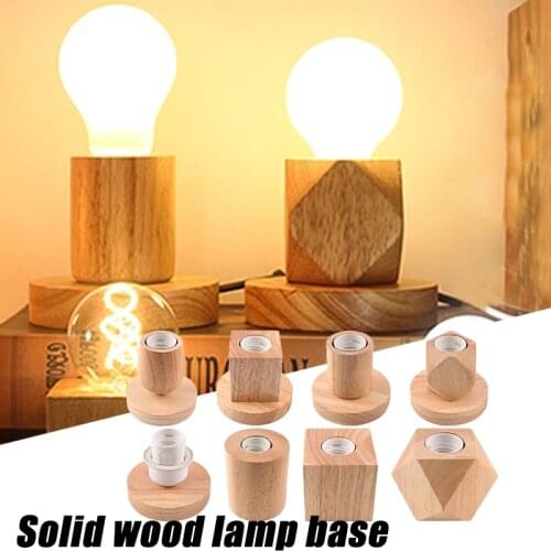 Solid Wood Table Lamp Base Wooden Lamp Holder With Switch Line Simple Night Light Holder for E27 Screw(No Bulb)