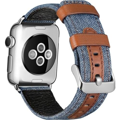 Fashion Fabric and Leather Band for Apple Watch 38 42mm Bracelet for Apple iWatch 40 44mm Series 1 2 3 4 5 Strap Denim Watchband