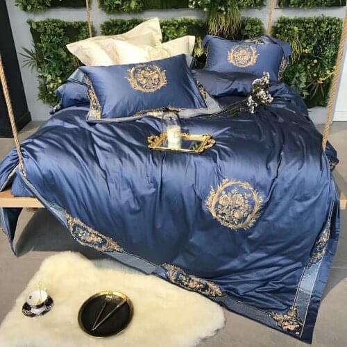 Pink 120S Egyptian cotton Blue Golden Luxury Royal Bedding sets Queen King Wedding Duvet cover Bed sheet set Pillowcase 4/6pcs