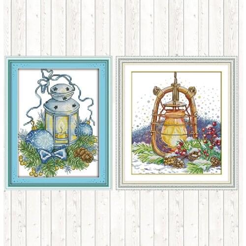The Blue Christmas Lights Needlework DIY Counted Printed on Canvas 14ct 11ct DMC Cross Stitch Set for Embroidery Kit Hand Crafts