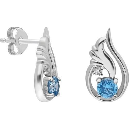 Topaz Angel Wing 0.03 Carat Blue Diamond Sterling Silver Earrings Gift Fashionable Design Made In the Turkic