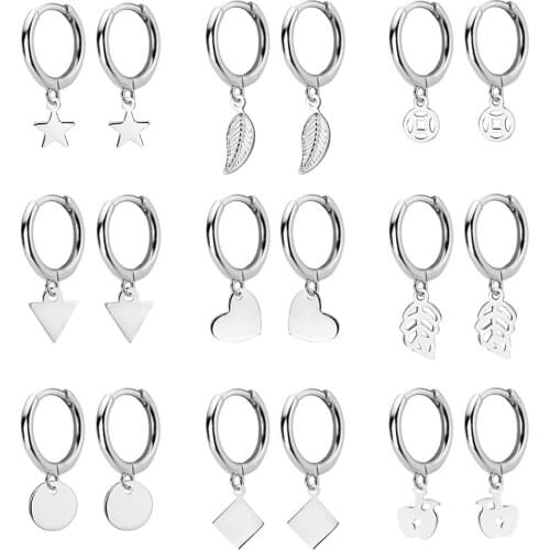 PrinSis 925 Sterling Silver Hanging Earrings For Women Heart Round Lock Star Triangle Charm Wedding Party Hoop Earring Gift