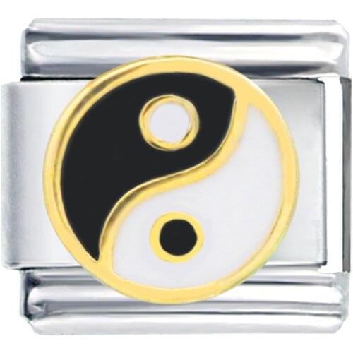 Stainless Steel Composable links bracelet Classic size 9mm white black enamel Chinease Yin Yang Ba Gua Italian charm fit Zoppini