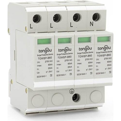 SPD 3P N 4P 30KA~60KA B ~275VAC House Surge Protector Protection Protective Low-voltage Arrester Device