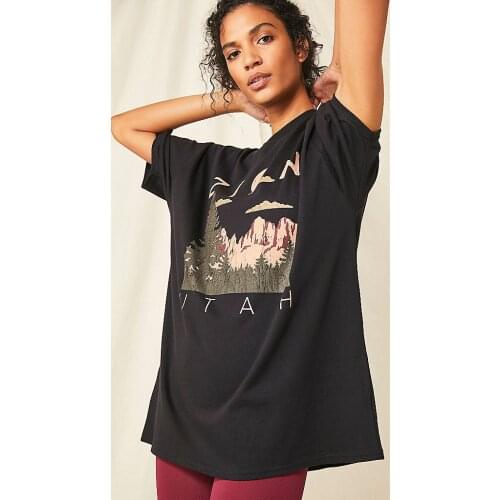 2021 Women Summer Vintage Natural Scenery Print T Shirt Casual Top Tees Short Sleeve O Neck Female Harajuku Ladies T-Shirt