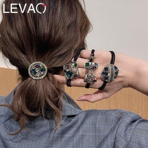 Levao Fashion Crystal Rhinestone Hair Rope Female Rough Tie Ponytail Hair Ring Net Red Tie Simple Hair Rope