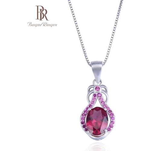 Bague Ringen Pure 925 Sterling Silver Fine Jewelry Water Drop Shaped Pendant Oval Gemstones Zircon Ruby Female Wedding Accessory