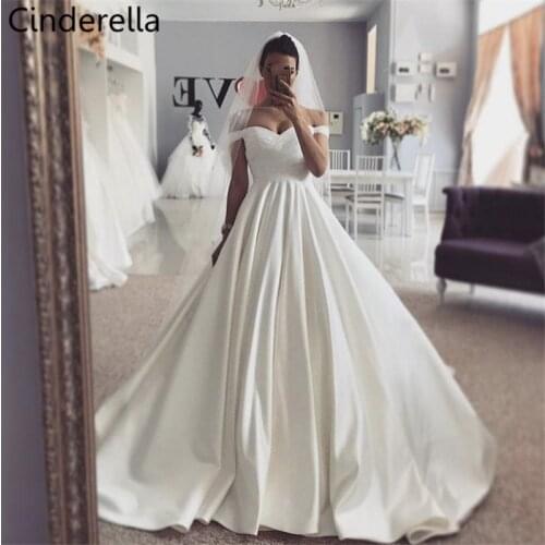 Cinderella Elegant Simple Style Sweetheart A-Line Lace Up Back High Quality Satin Wedding Dresses vestido de noiva