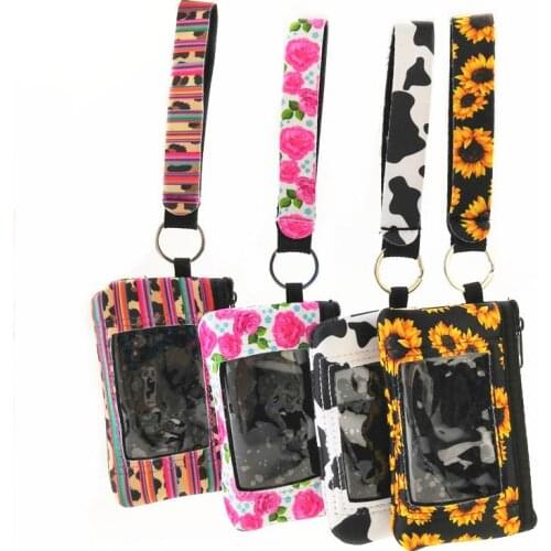 1pc New Arrival 4 Style Neoprene Card Pocket Keychain Mini Neoprene Woman Change Handbag With PVC Window Party Favors