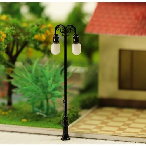 10pcs Warm White N Scale Lamp Post Two-Head 57mm 1:150 Street Lights Model Railway Train LEDs Miniature LQS72N