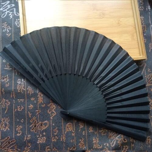150pcs mens Folding Black plain silk fan Wedding Party