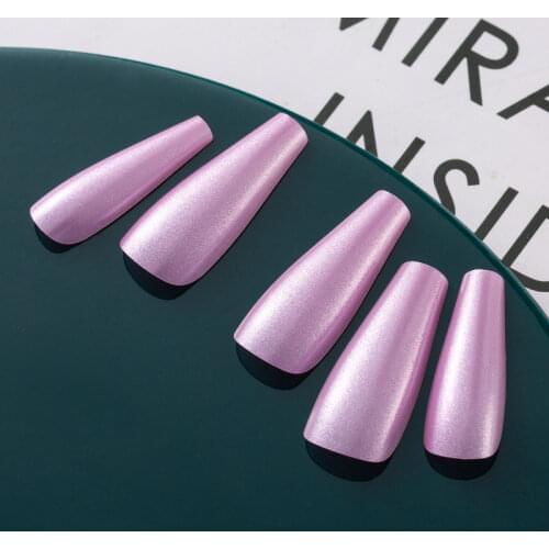 20Pcs Wearable Fake Nails Long Ballerina Shiny Metallic Color Press on Fingers Full Coverage ABS False Patch Nail Art Decoration