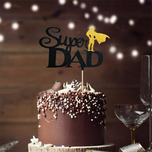 2021 Super Dad Fathers Day Cake Toppers Gold Paper Papa Birthday Cake Topper for Fathers Day Birthday Party Cake Decorations