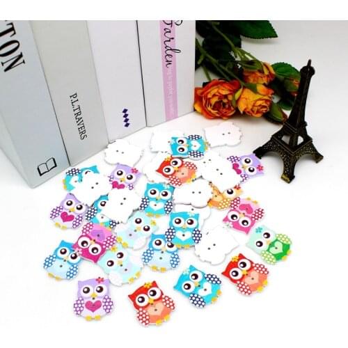 40pcs/lot Cute Cartoon owl Buttons Sewing wooden Buttons Pattern Cartoons Wood Sewing decorative buttons for Craft