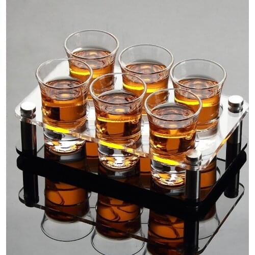 6 Pcs Shot Glass With Holder Liquor White Spirit Firewater Small Pausse Cafe Bomber Wine Glass For Bar Party Verre Swallow Cup