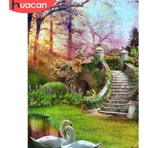 HUACAN 5D DIY Diamond Painting Landscape Garden Diamond Embroidery Nature Full Square Mosaic Rhinestone Animal Swan Home Decor
