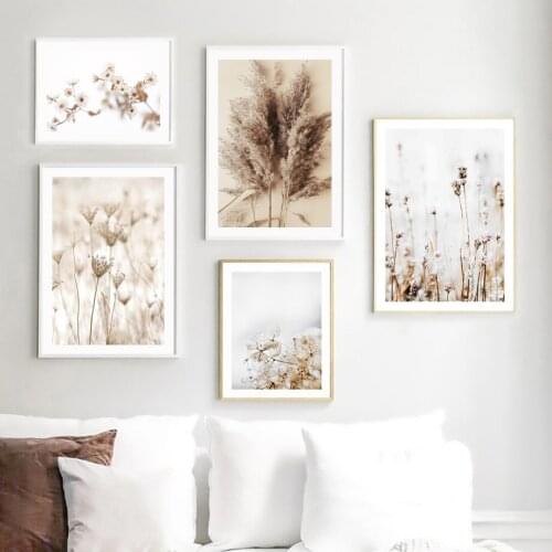 Beige Reed Dried Flowers Plant Quote Wall Art Canvas Painting Nordic Posters And Prints Wall Pictures For Living Room Home Decor