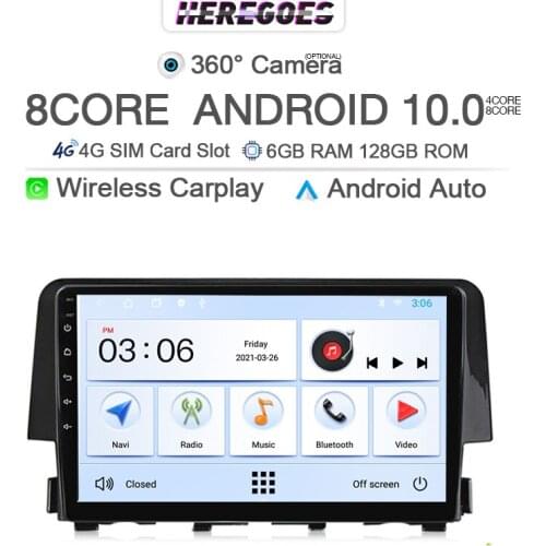 Carplay 8Core DSP Android 10.0 Car Multimedia Player For Honda Civic 2015 2016 2017 2018 2019 Navigation GPS 4G LTE Stereo Radio