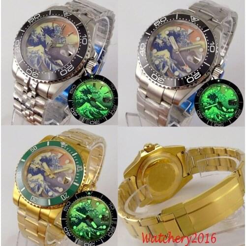 BLIGER Brand 40mm Self Winding Men Watch Automatic Movement Yellow Gold/Rose Gold Sapphire Glass Date Wristwatch NH35A Movement