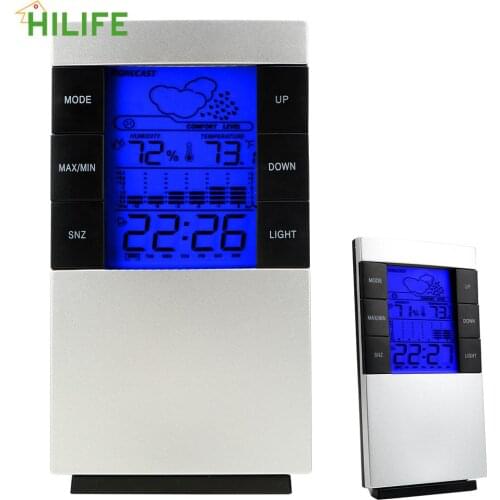 Weather Forecast Display LCD Backlight Digital Alarm Clock Thermometer Hygrometer Calendar Clock Household Multifunction